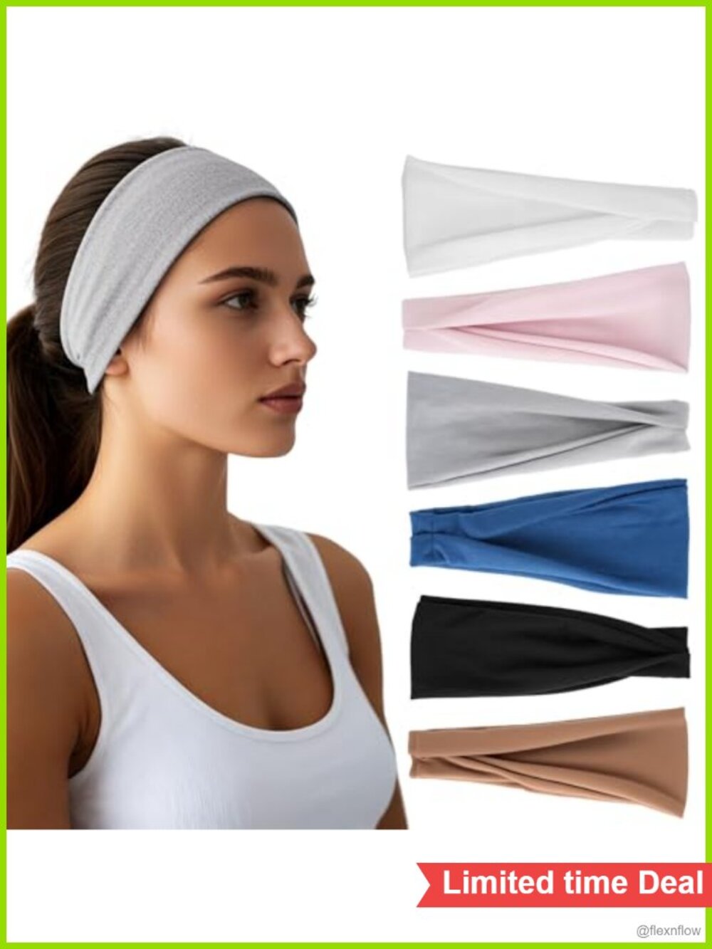 6 Pack Wide Elastic Headbands Stretchy Polyester Spandex Non-Slip Sports Yoga